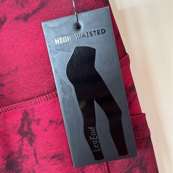 Brand New LegEnd Leggings Red Marble 7/8 High Waisted w/ Pockets Activewear - Picture 6 of 15